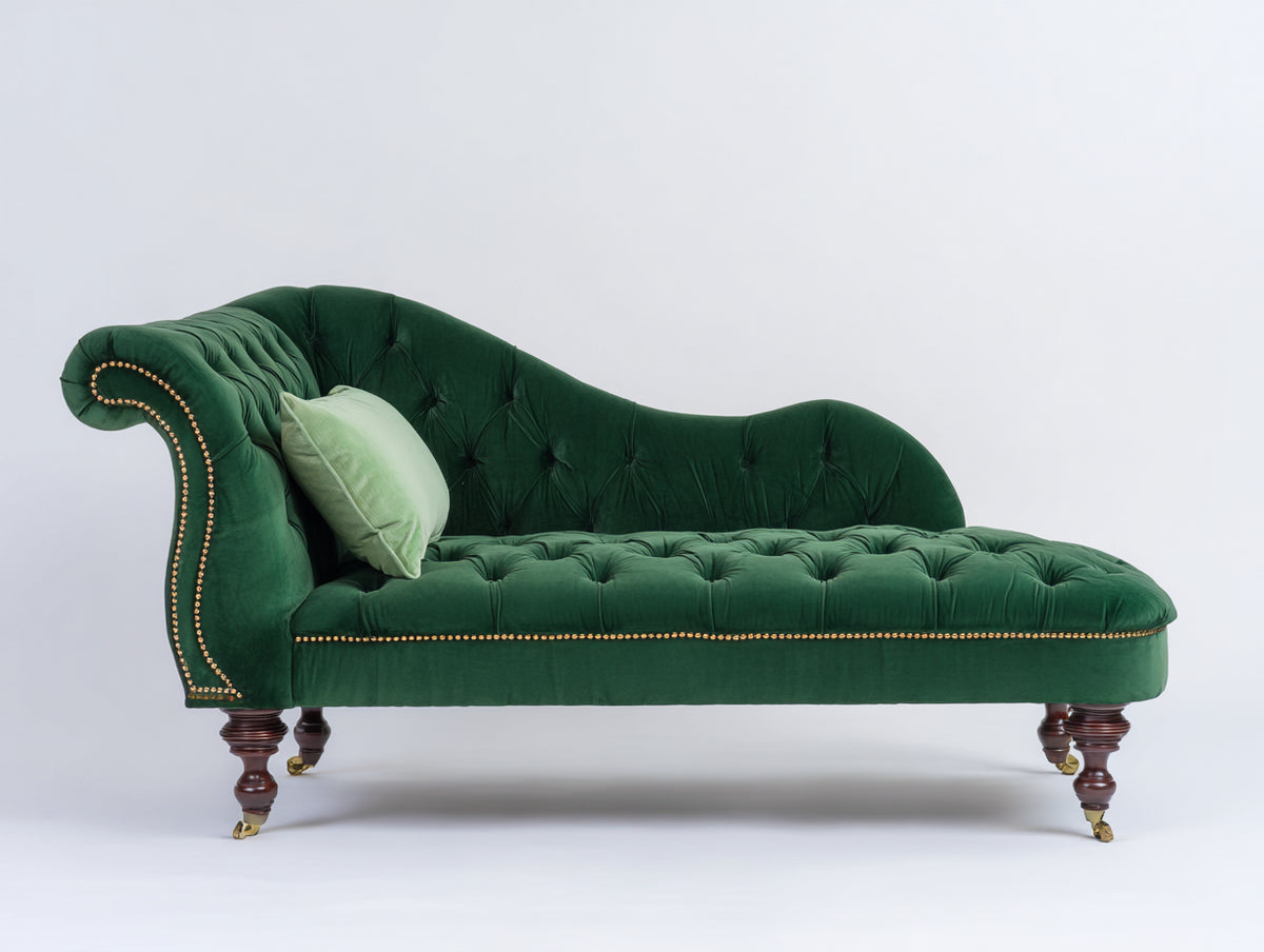 Chaise longue - Velluto - Legno - 190x90x90 cm - Verde - Stile classico