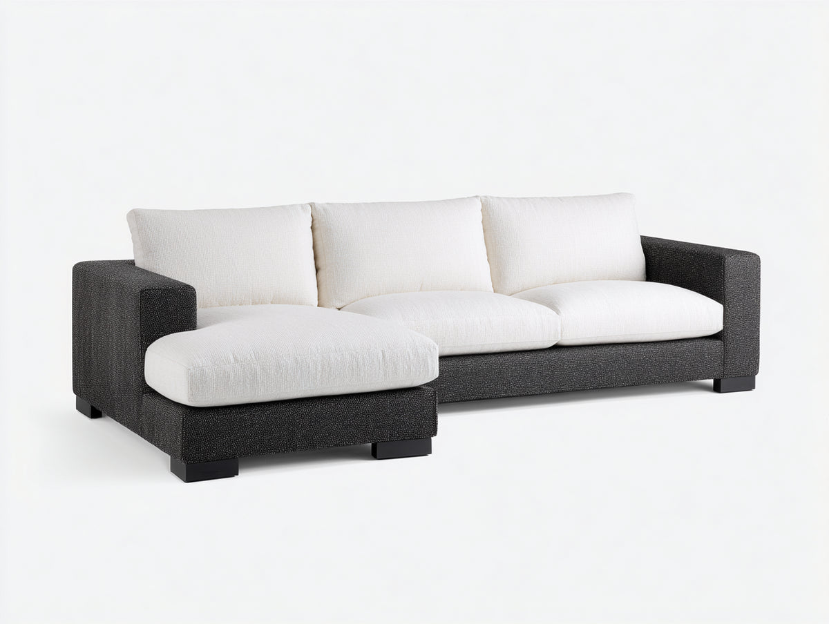 Divano angolare - Tessuto - Legno - 300x170x85 cm - Bianco-Nero - Design moderno