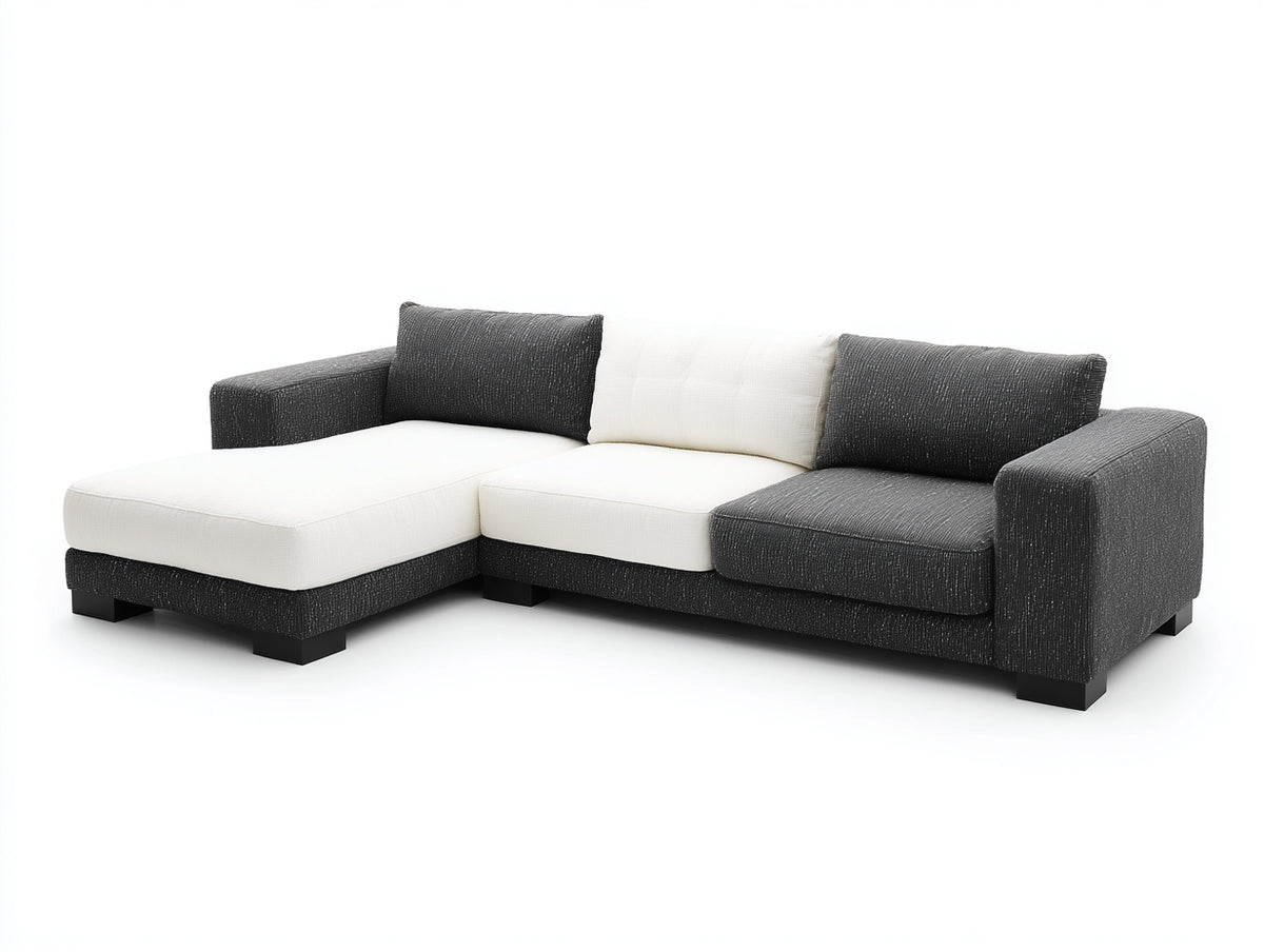 Divano angolare - Tessuto - Legno - 300x170x85 cm - Bianco-Nero - Design moderno