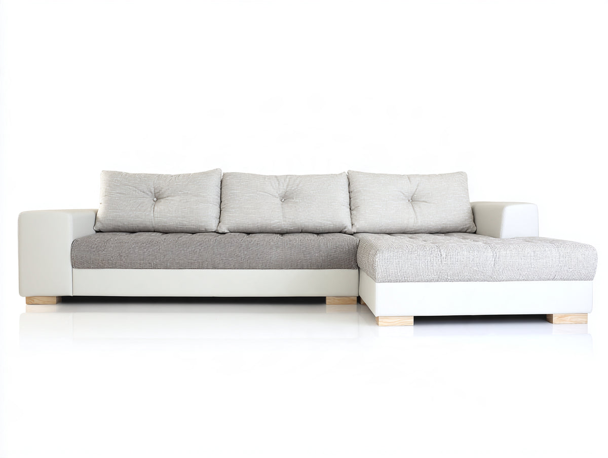 Divano angolare - Tessuto - Legno - 300x160x85 cm - Bianco-Grigio - Stile contemporaneo