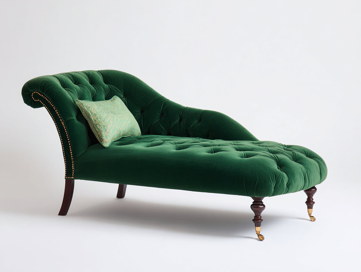 Chaise longue - Velluto - Legno - 190x90x90 cm - Verde - Stile classico