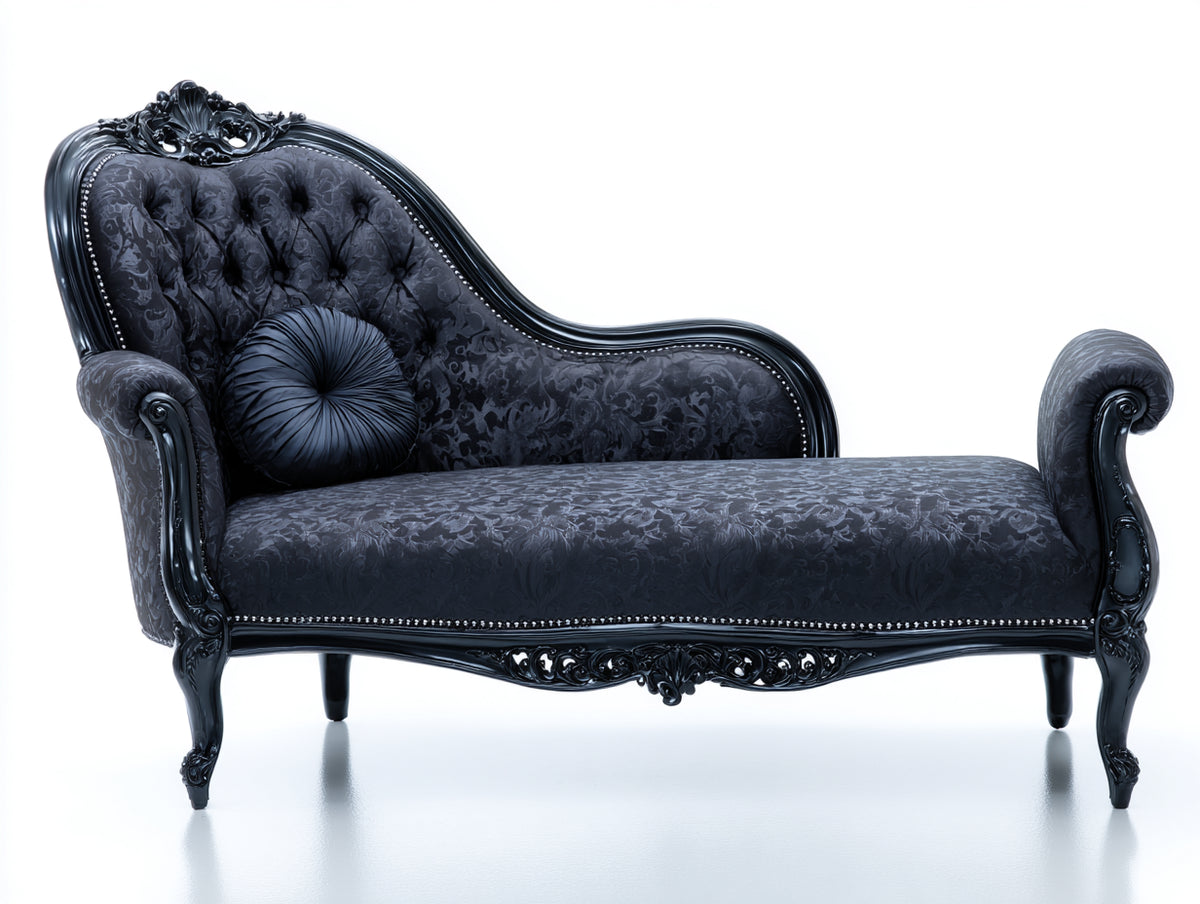 Chaise longue - Velluto - Legno - 195x90x95 cm - Nero - Stile gotico
