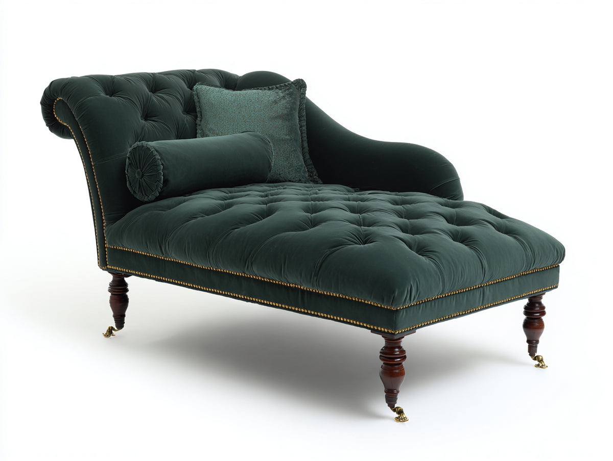 Chaise longue - Velluto - Legno - 185x90x90 cm - Verde - Stile classico