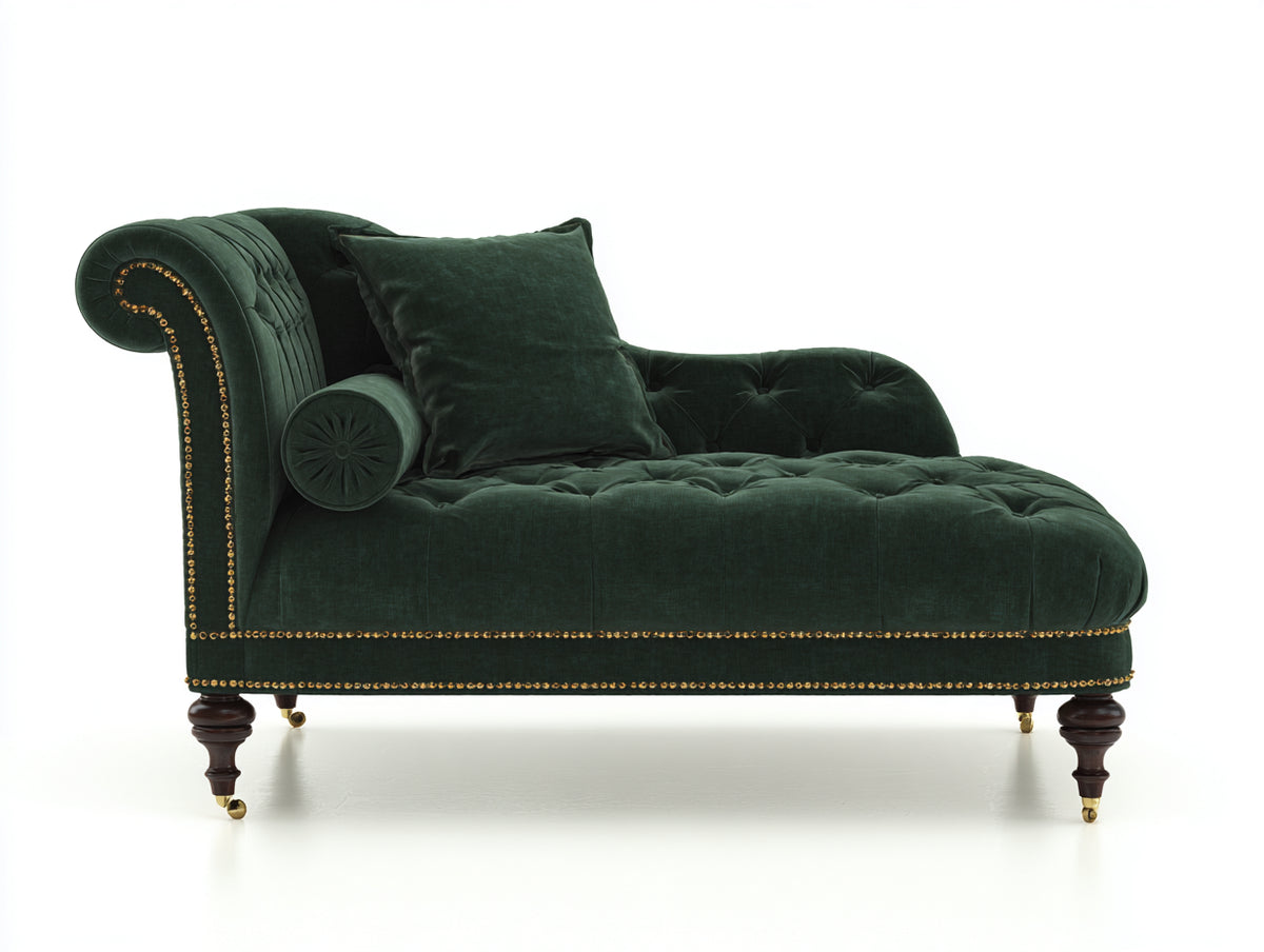 Chaise longue - Velluto - Legno - 185x90x90 cm - Verde - Stile classico