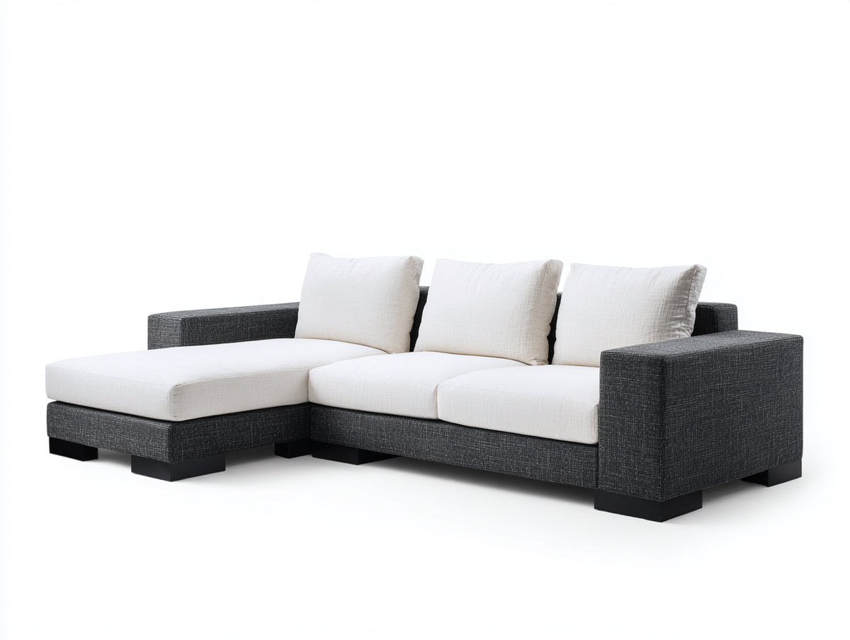 Divano angolare - Tessuto - Legno - 300x160x85 cm - Bianco-Nero - Stile contemporaneo