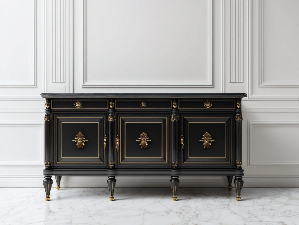 Mobile ingresso - Legno - 200x45x85 cm - Nero-Oro - Stile classico