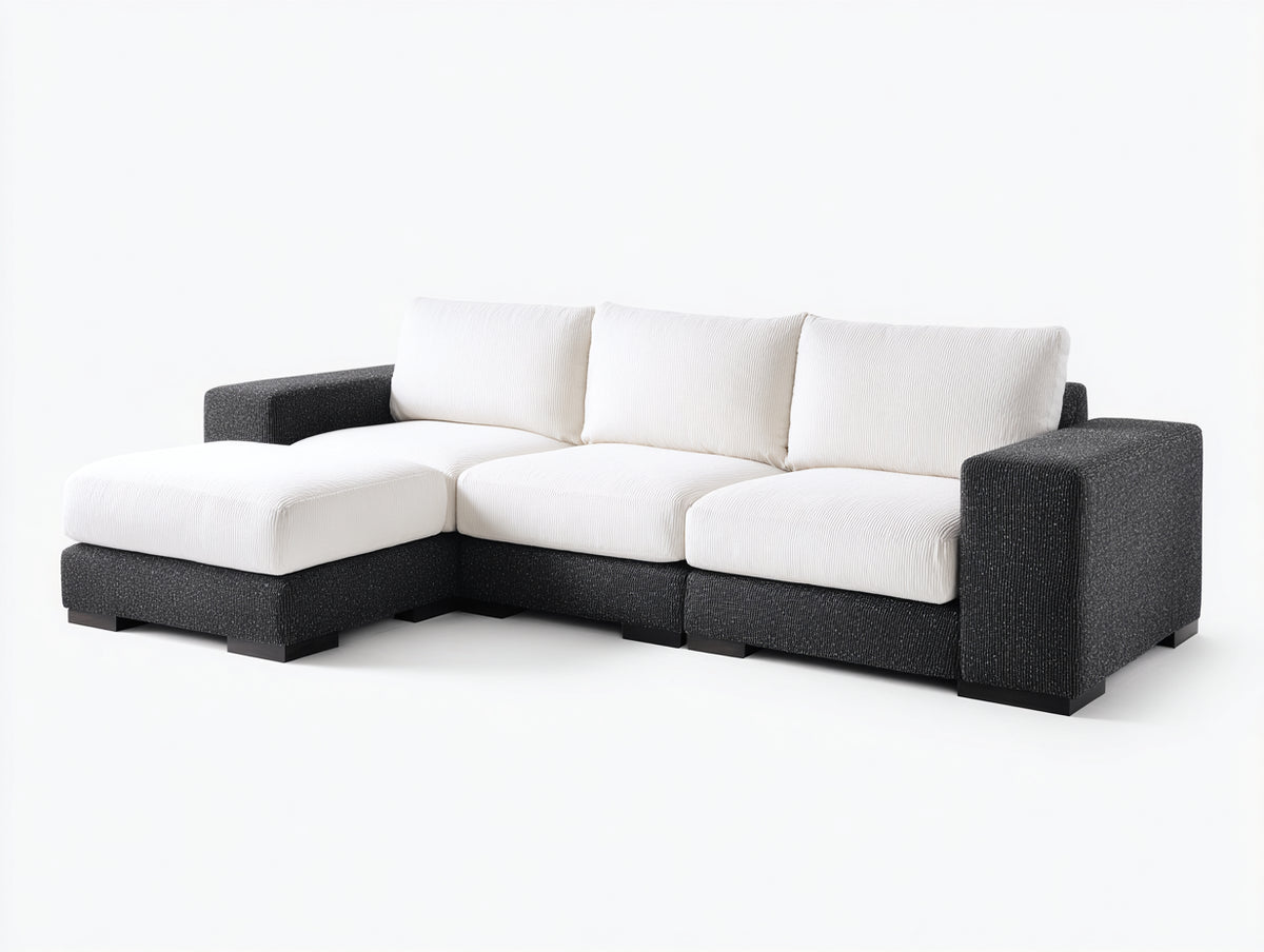 Divano angolare - Tessuto - Legno - 320x170x85 cm - Bianco-Nero - Stile moderno