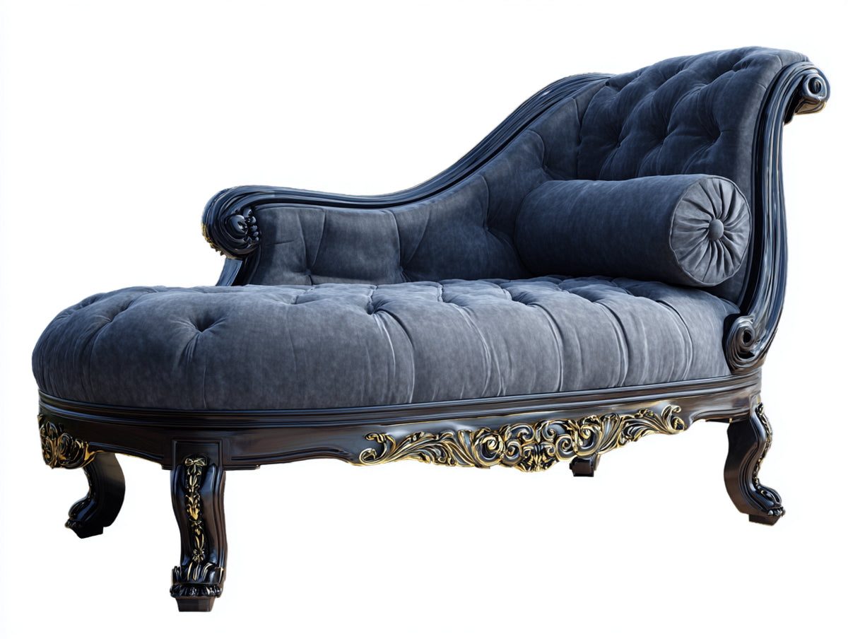 Chaise longue - Velluto - Legno - 195x90x95 cm - Grigio - Stile barocco